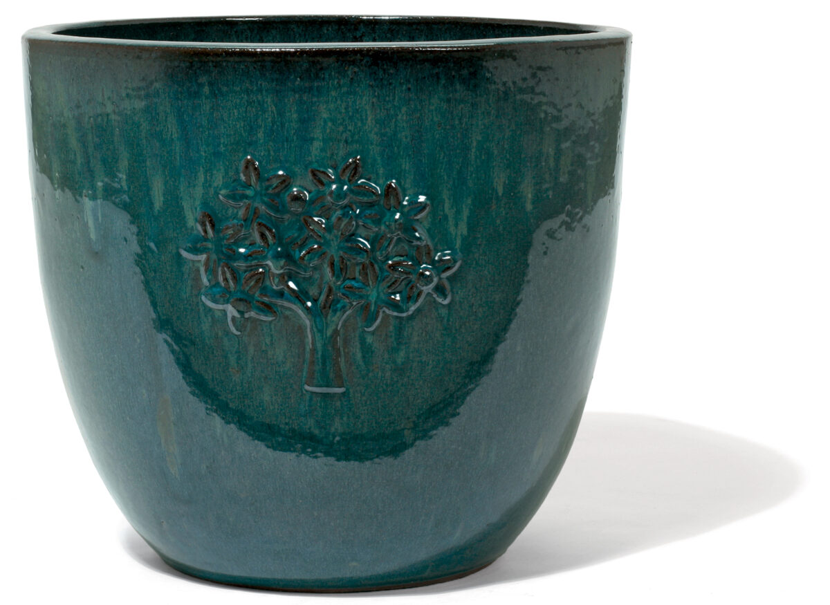 Provence glazed apaļš keramikas puķu pods ar koka atspiedumu - izmērs L D48H43
