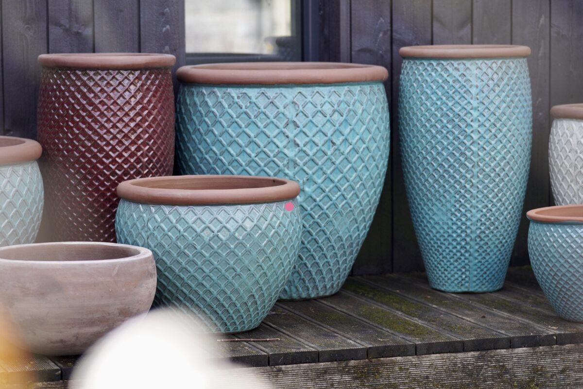 Provence glazed apaļš keramikas puķu pods - izmērs M D48H38