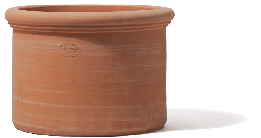 Tuscany terracotta zems cilindra veida māla puķu pods - izmērs M - D40H27